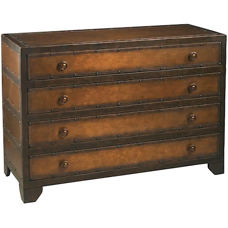 Copernicus Four Drawer Dressing Chest with Gently Aged Copper On a Solid Mahogany Frame